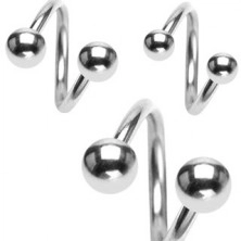 Piercing in acciaio al sopracciglio - spirale in color argento e pallina, 1,6 mm