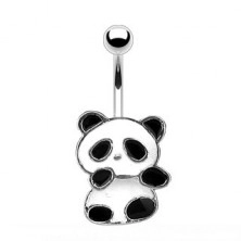 Piercing all'ombelico in acciaio - panda con smalto bianco e nero