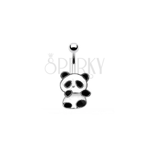 Piercing all'ombelico in acciaio - panda con smalto bianco e nero