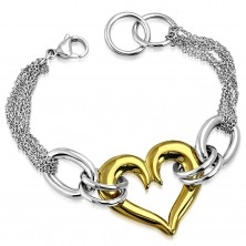 Bracciale in acciaio con catena sottile e grande contorno cuore in color dorato