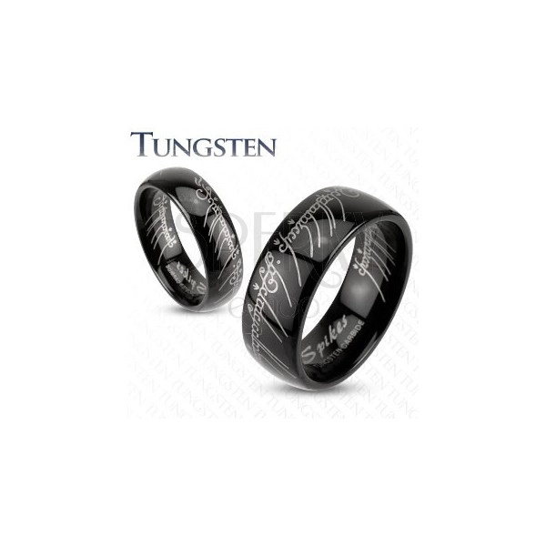 Anello in tungsteno - anello di fede liscio e nero, Il signore degli anelli, 6 mm