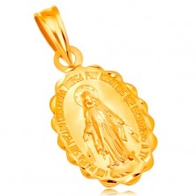 Ciondolo in oro giallo 18K - medaglione ovale Vergine Maria, reversibile