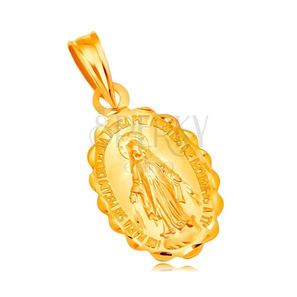 Ciondolo in oro giallo 18K - medaglione ovale Vergine Maria, reversibile