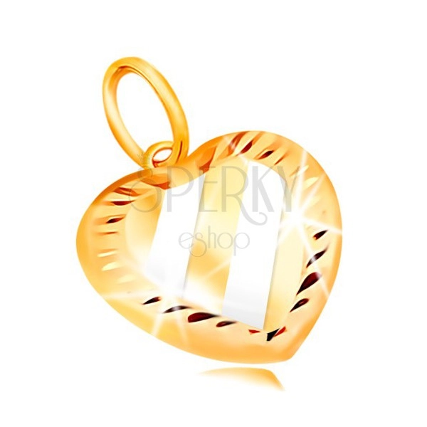 Ciondolo in oro 14K - cuore in due colori con strisce spesse e raggi
