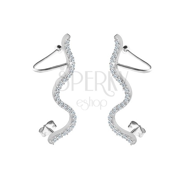 Orecchini in argento 925 - forma di serpente in zircone chiaro, farfalla e ganci