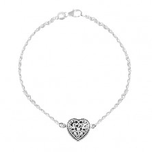 Bracciale in argento 925, cuore con patina e ornamenti