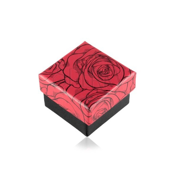 Confezione regalo per anello o orecchini, modello rosa, combinazione nero e rosso