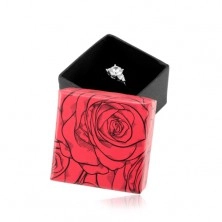 Confezione regalo per anello o orecchini, modello rosa, combinazione nero e rosso