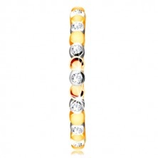Anello in oro 585 bianco e giallo - cerchi in due colori e zirconi chiari