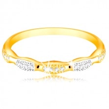 Anello in oro 14K - ovali in due colori con zirconi incastonati, lati brillanti