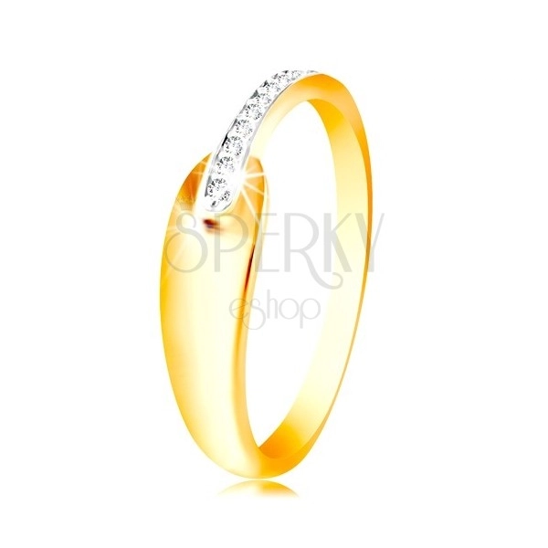 Anello in oro 585 - lacrima brillante e arrotondata e linea brillante con zirconi chiari
