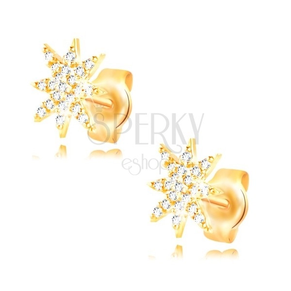 Orecchini in oro giallo 14K - stella brillante decorata con zirconi chiari
