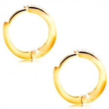 Orecchini rotondi in oro 14K - striscia decorata con due linee in zirconi chiari