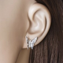 Orecchini in argento 925, farfalla con intagli incisi sulle ali