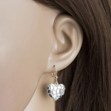 Set orecchini e ciondolo, argento 925, cuore con piccoli intagli e zirconi