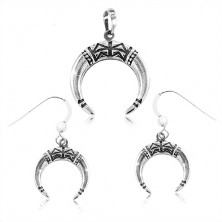 Set in argento 925 - orecchini e ciondolo, anello incompleto decorato con raggi