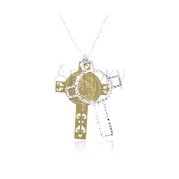 Collana in argento 925, croce incisa in color argento e dorato