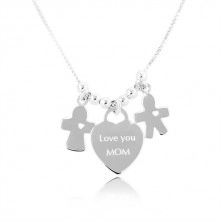 Collana in argento 925, cuore con scritta „Love you MOM“, ragazzo e ragazza