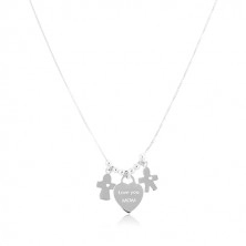 Collana in argento 925, cuore con scritta „Love you MOM“, ragazzo e ragazza