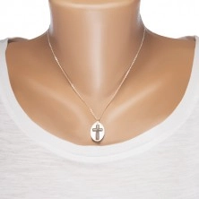 Collana in argento 925 - ovale brillante con croce opaco nel centro