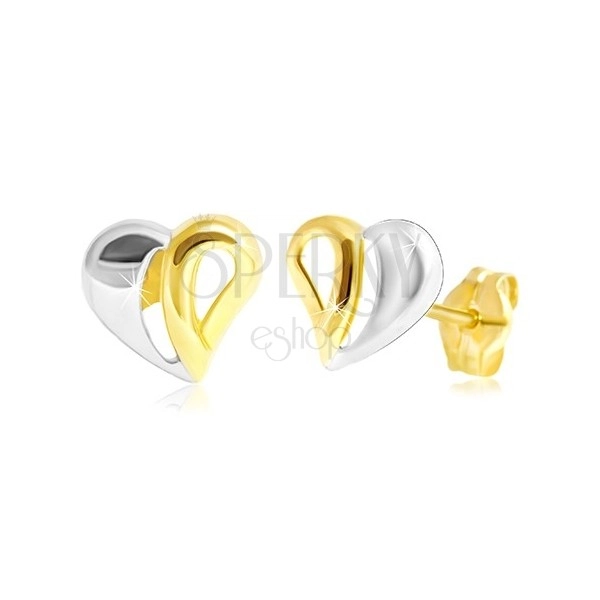 Orecchini in oro 14K - cuore in due colori con ritagli