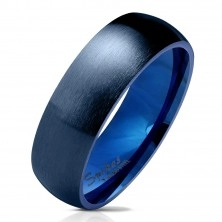 Anello in acciaio blu scuro, superficie opaca e arrotondata, 6 mm