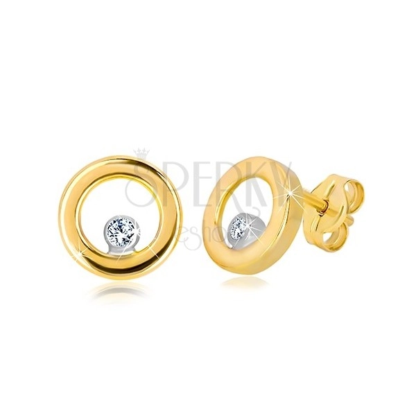 Orecchini in oro 585 in oro giallo e bianco - cerchio brillante con zircone