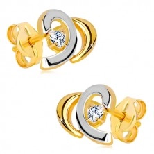 Orecchini in oro 14K - archi in due colori con zircone, metà cuore