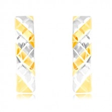 Orecchini rotondi in oro 585 in due colori - strisce in due colori e reticolo