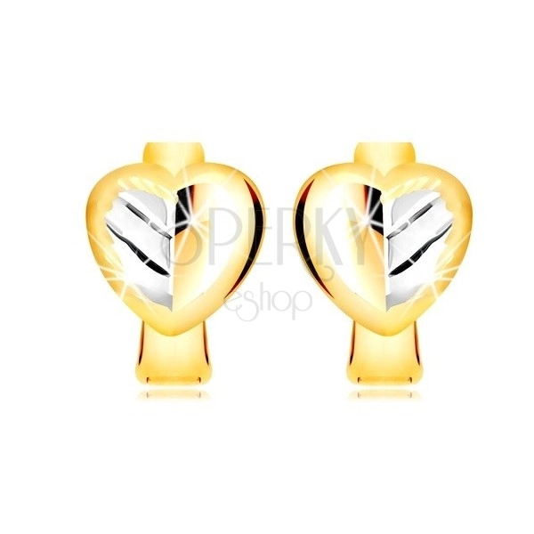 Orecchini in oro 585 in due colori - cuore piene in due colori con foglia