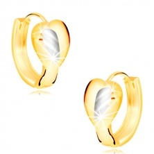 Orecchini in oro 585 in due colori - cuore piene in due colori con foglia