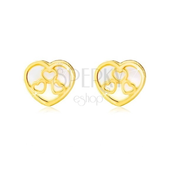 Orecchini in oro giallo 14K - cuore con madreperla naturale e ritagli