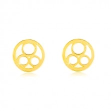 Orecchini in oro giallo 585 - cerchio con madreperla naturale e tre anelli