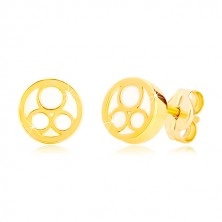 Orecchini in oro giallo 585 - cerchio con madreperla naturale e tre anelli
