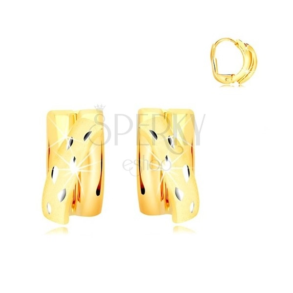 Orecchini in oro 14K - semiarchi brillanti decorati con arco diagonale opaco