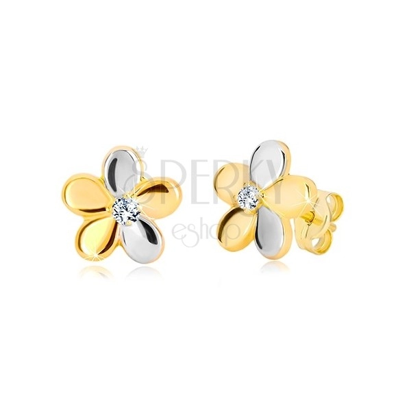 Orecchini in oro 585 in due colori - fiore brillante in due colori, zircone
