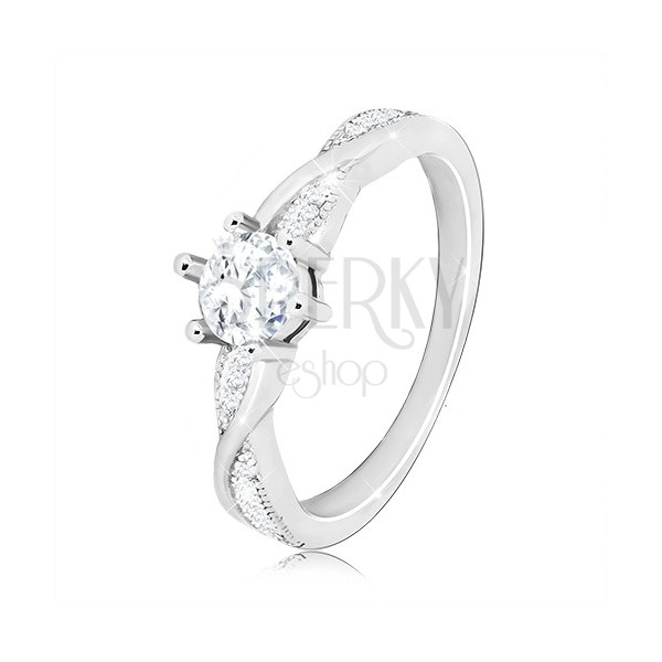 Anello di fidanzamento in argento 925 - anello rotondo, linee brillanti arcuati, zirconi