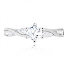 Anello di fidanzamento in argento 925 - anello rotondo, linee brillanti arcuati, zirconi
