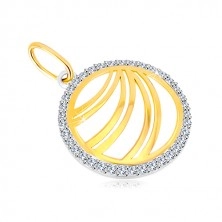 Ciondolo in oro 585 - linea doppia con anello in oro bianco e zirconi