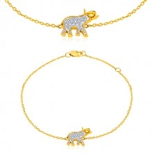 Bracciale in oro 14K - elefante con zirconi brillanti, catena sottile brillante