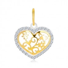 Ciondolo in oro 14K - contorno cuore con zirconi, centro decorativo