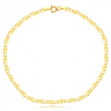 Bracciale in oro 14K - maglie allungate con ritagli e rettangolo, maglie ovali, 210 mm