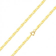 Bracciale in oro 14K - maglie allungate con ritagli e rettangolo, maglie ovali, 210 mm