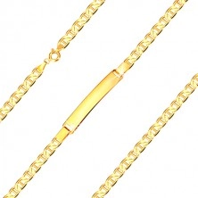 Bracciale in oro giallo 585 con targhetta - maglie piatte con bastoncino, 190 mm