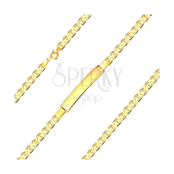 Bracciale in oro giallo 585 con targhetta - maglie piatte con bastoncino, 190 mm