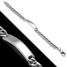 Bracciale realizzato in acciaio inossidabile con piastrina lucida, oblunga, colore argento, 9 mm