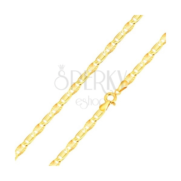 Bracciale in oro 14K - maglie allungate con rettangolo, maglie con ritagli, 200 mm