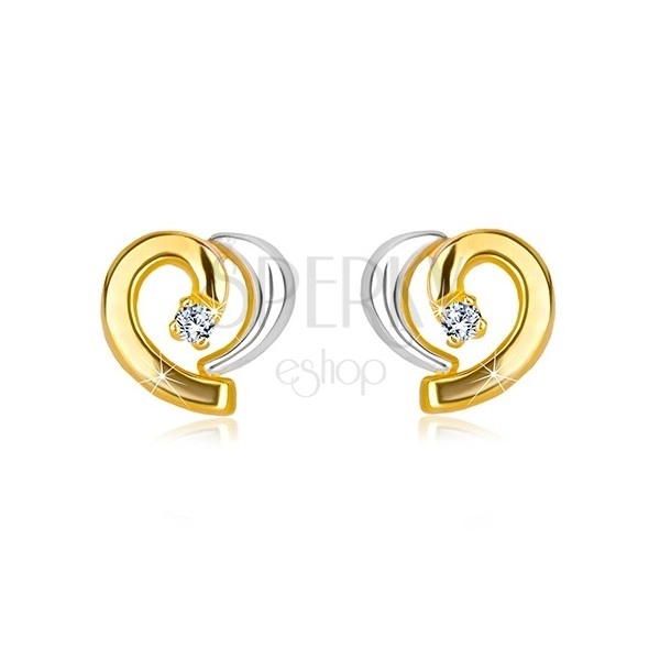 Orecchini in oro 585 in due colori - cuore asimmetrico con diamante