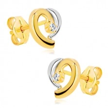 Orecchini in oro 585 in due colori - cuore asimmetrico con diamante