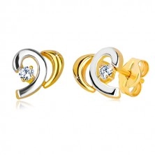 Orecchini in oro 14K in due colori - metà cuore con diamante